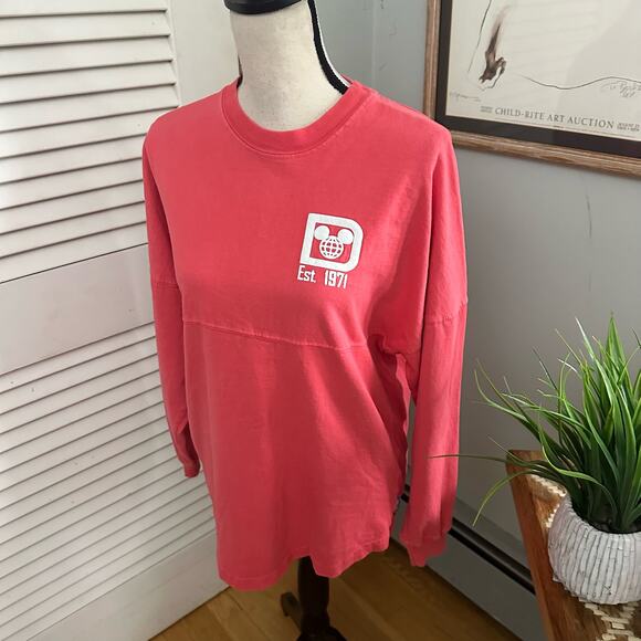 WALT DISNEY WORLD Womens Spirit Jersey XS Coral Pink Back Spell Out Long Sleeve - Picture 6 of 13